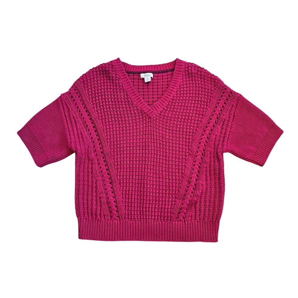 Sundance Pink Textured Knit Sweater Top V Neck Short Sleeve Size XS
